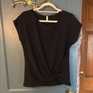 Navy Gathered Front Cap Sleeve Blouse